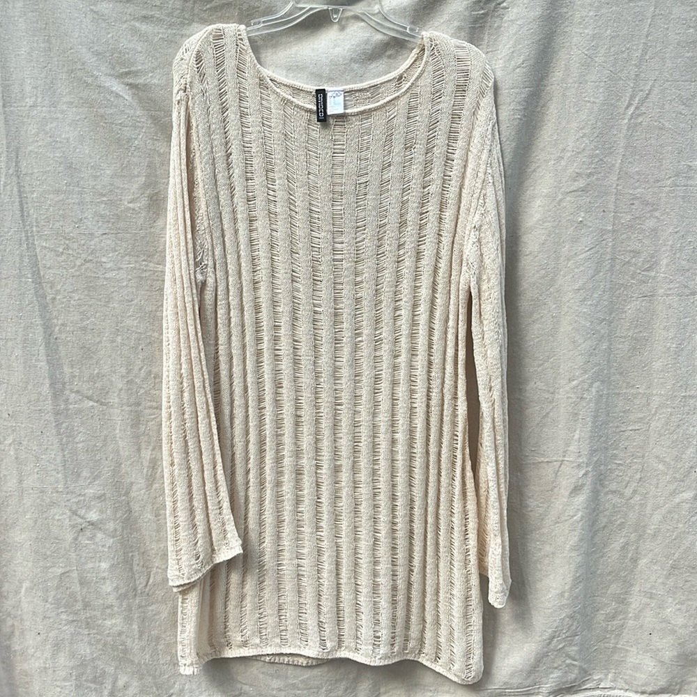 Long sleeve tan knit swim coverup